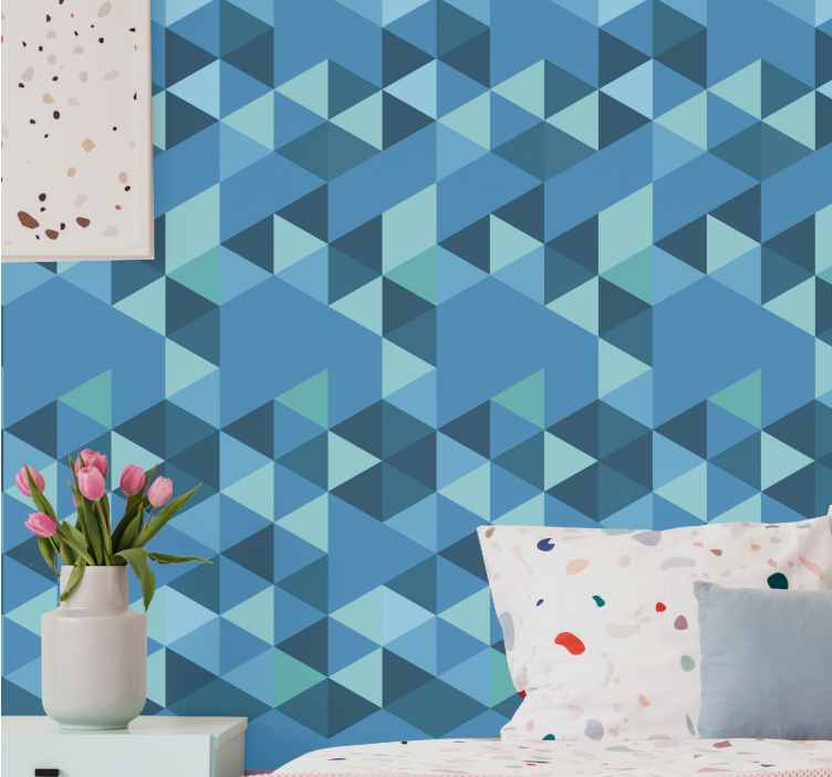 Blue small figures geometric wallpaper - TenStickers