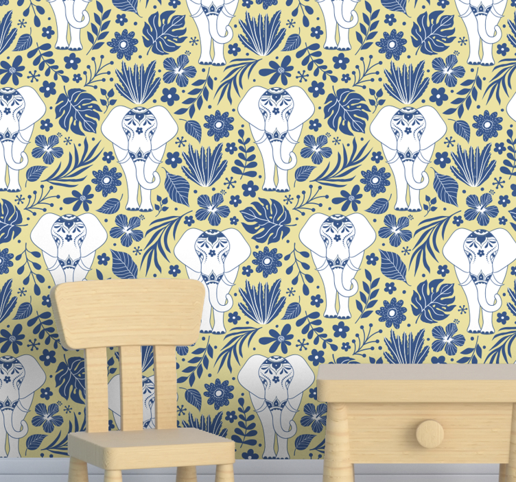 Elephant Botanical Motif nature wallpaper - TenStickers