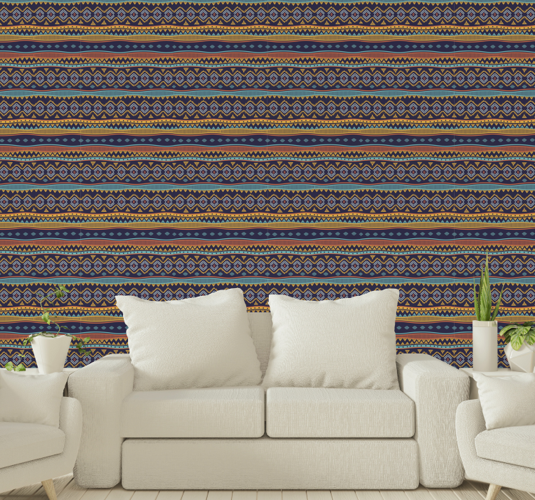 Ethnical motif horizontal striped wallpaper - TenStickers