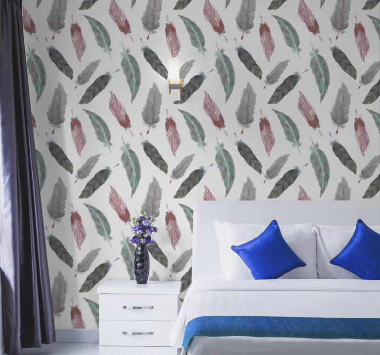 Feathers soft colours modern wallpaper - TenStickers