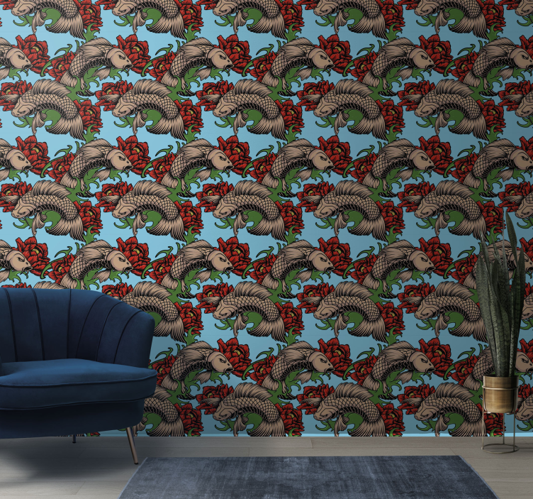 Feline Floral Fusion cat wallpaper - TenStickers