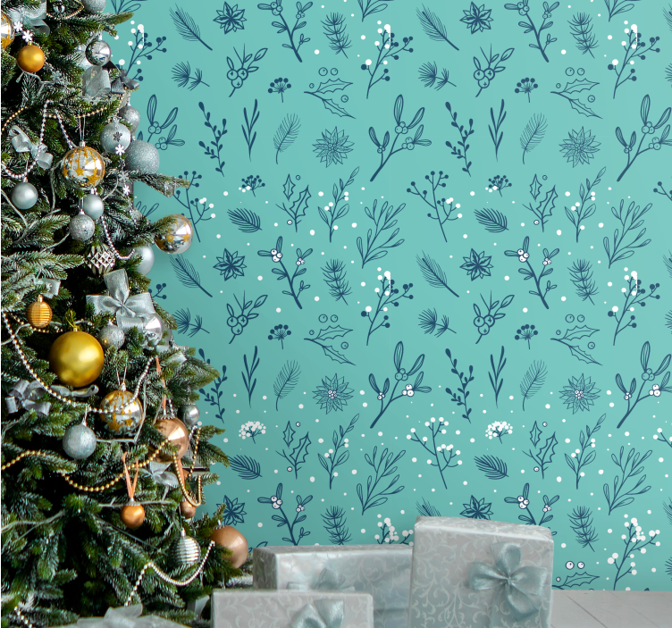 Festive Botanical christmas wallpaper - TenStickers