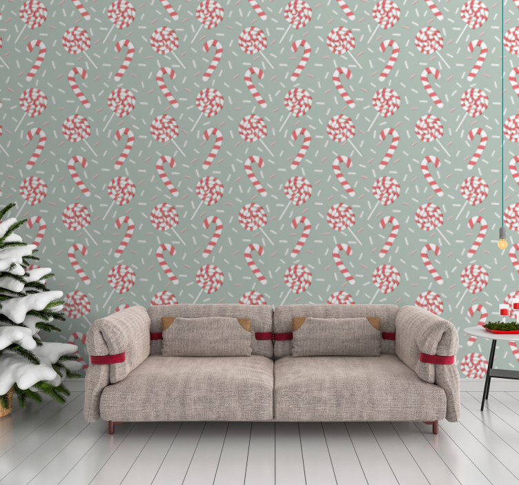 Festive Candy Pattern christmas wallpaper - TenStickers