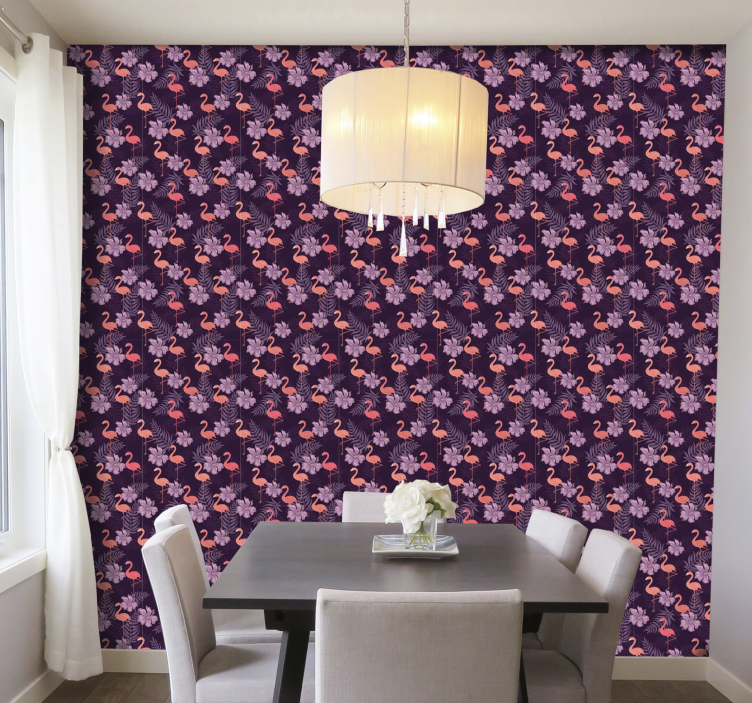 Flamingo Floral Pattern animal wallpaper - TenStickers
