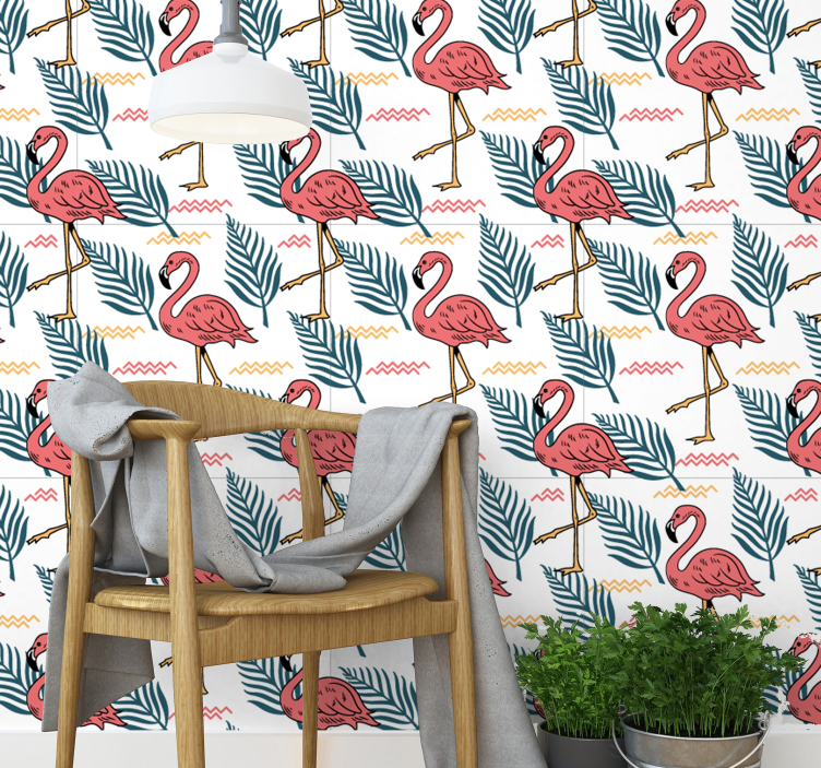 Flamingo Tropical Print birds wallpaper - TenStickers