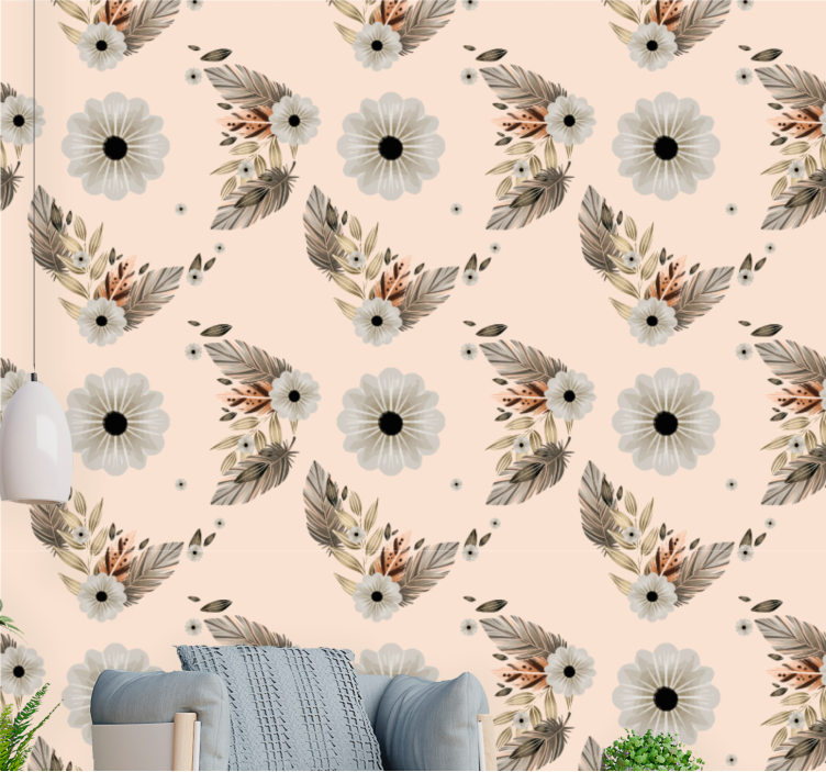 Floral and leaves composition flower wallpaper - TenStickers