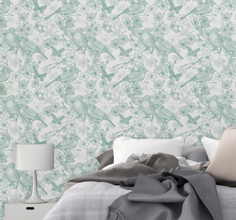 Floral Avian Motif birds wallpaper - TenStickers