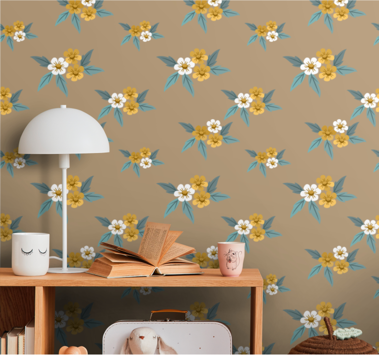 Brown floral motif flower wallpaper - TenStickers