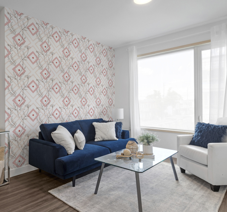 Floral diamond shapes living room wallpaper - TenStickers