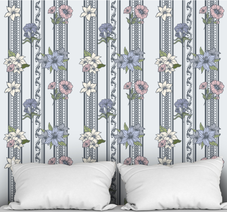 Floral Stripe Motif flower wallpaper - TenStickers