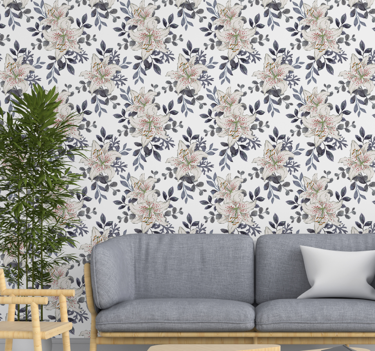 Floral White Lilies flower wallpaper - TenStickers