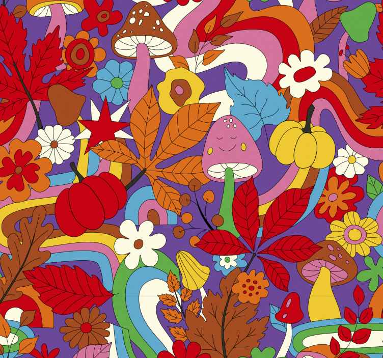 Flower power retro pattern Vintage Wallpaper - TenStickers