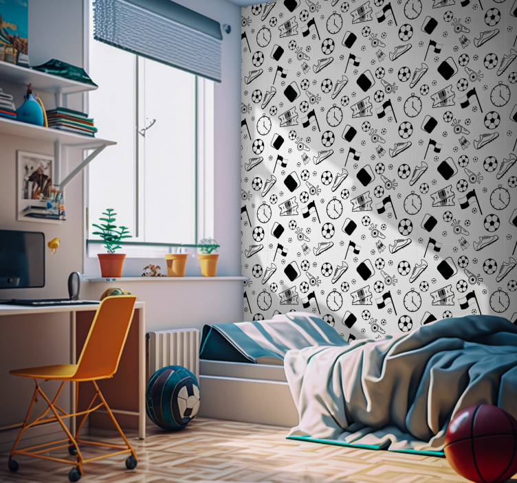 Football lineart pattern Teen Bedroom Wallpaper - TenStickers