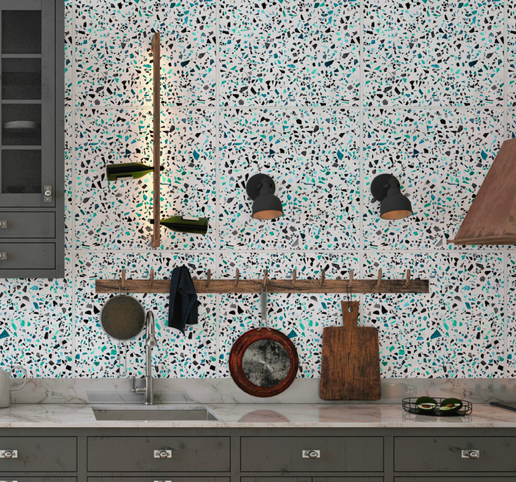 Blue terrazzo motif kitchen wallpaper - TenStickers
