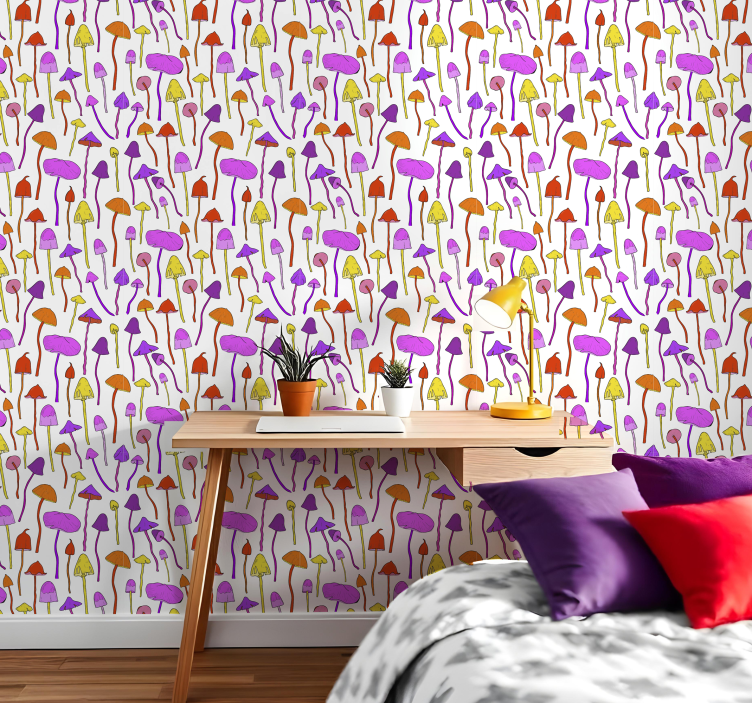 Funky Mushroom Pattern art wallpaper - TenStickers