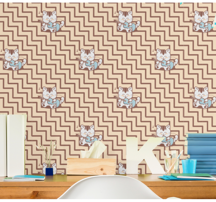 Geometric Feline Motif cat wallpaper - TenStickers