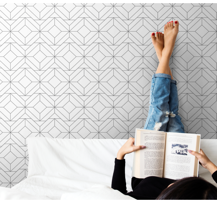 Geometric white pattern home office wallpaper - TenStickers