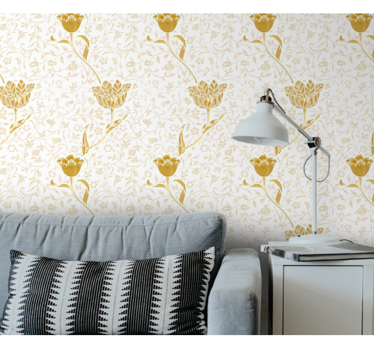 Golden floral design flower wallpaper - TenStickers
