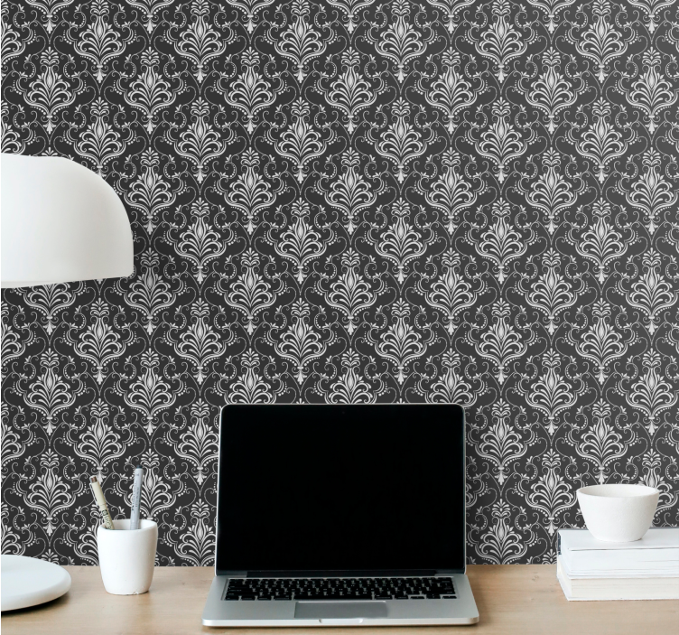 Baroque botanical motif home office wallpaper - TenStickers