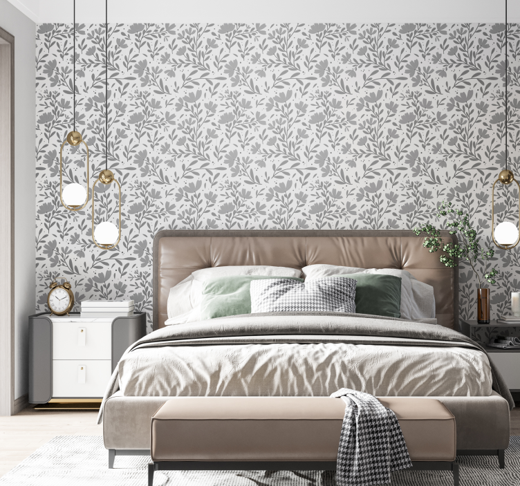 gray flowers pattern headboard wallpaper - TenStickers