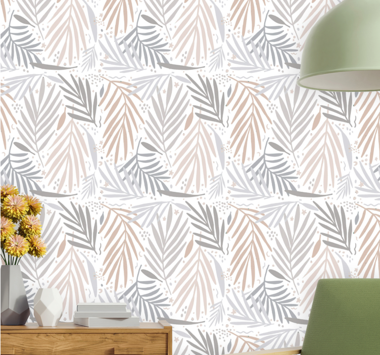 Grey and beige arrangement leaf wallpaper - TenStickers