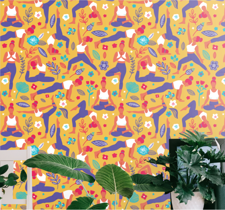 Hand drawn yoga doodle Living Room Wallpaper - TenStickers