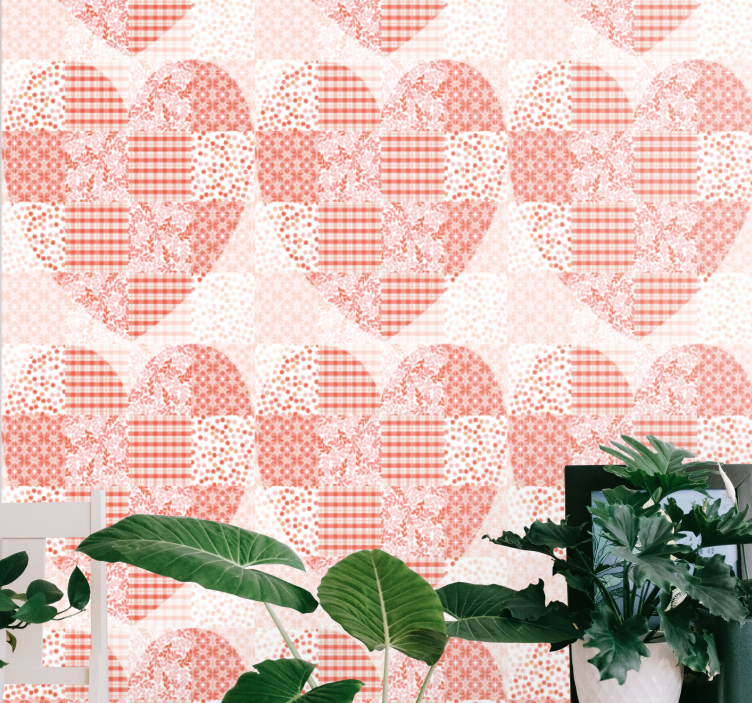 Heart Patchwork Pattern floral ornament wallpaper - TenStickers