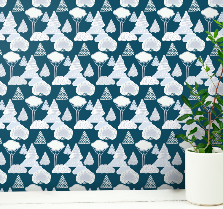 "Japandi" navy blue trees Modern Wallpaper - TenStickers