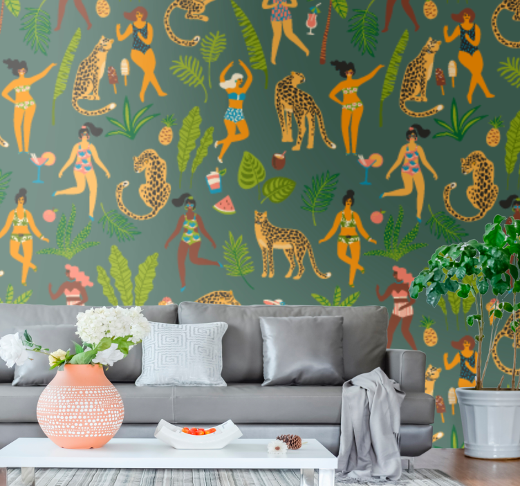 Jungle Dance Motif animal wallpaper - TenStickers