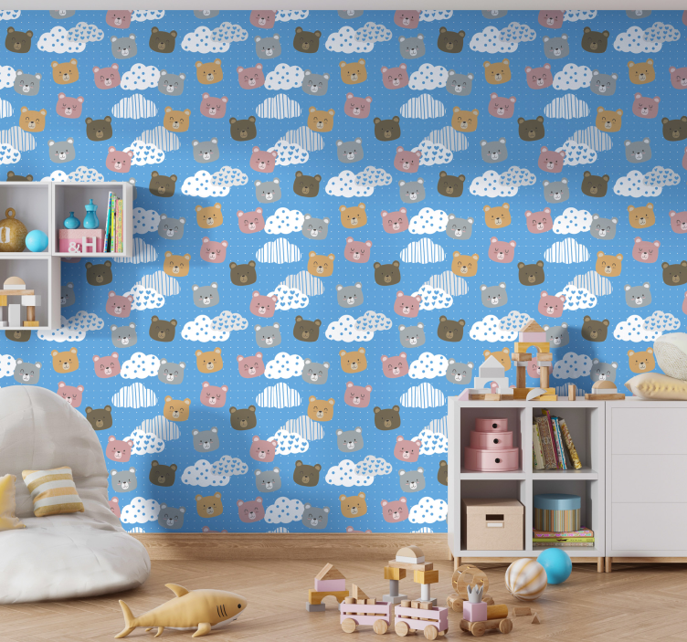 Bear Cloudscape Pattern cat wallpaper - TenStickers