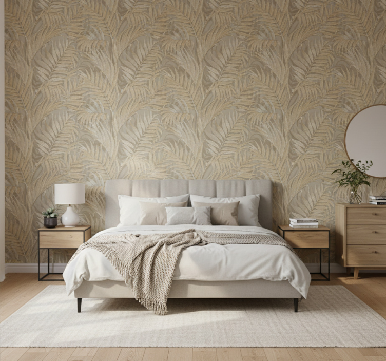 Leaf wallpaper in beige palm texture - TenStickers