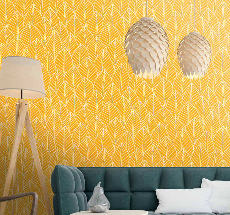 Leafy yellow texture leaf wallpaper - TenStickers