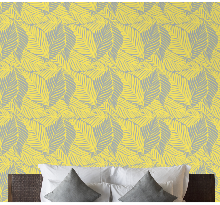 Lively grey and yellow motif leaf wallpaper - TenStickers