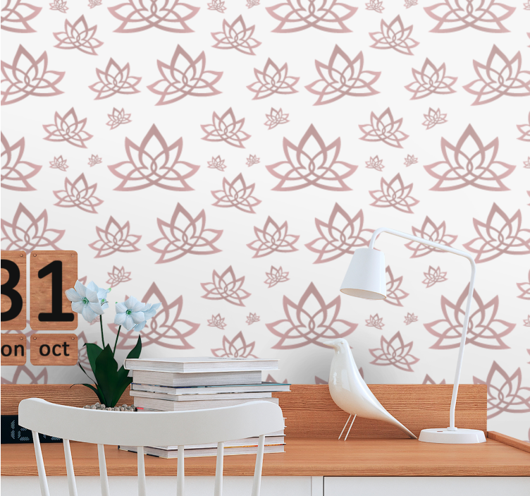 Lotus beige pattern floral ornament wallpaper - TenStickers