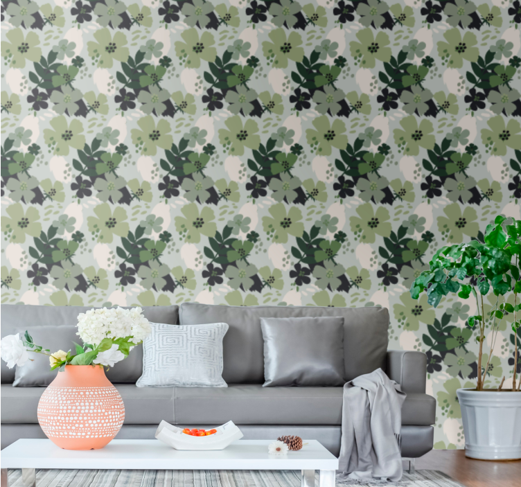 Lush green motif flower wallpaper - TenStickers