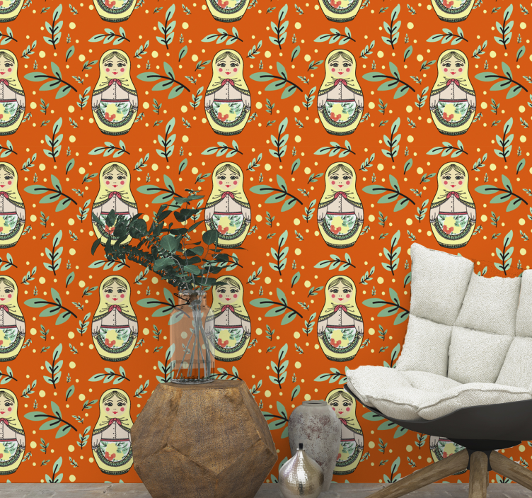 matryoshka pattern Living Room Wallpaper - TenStickers