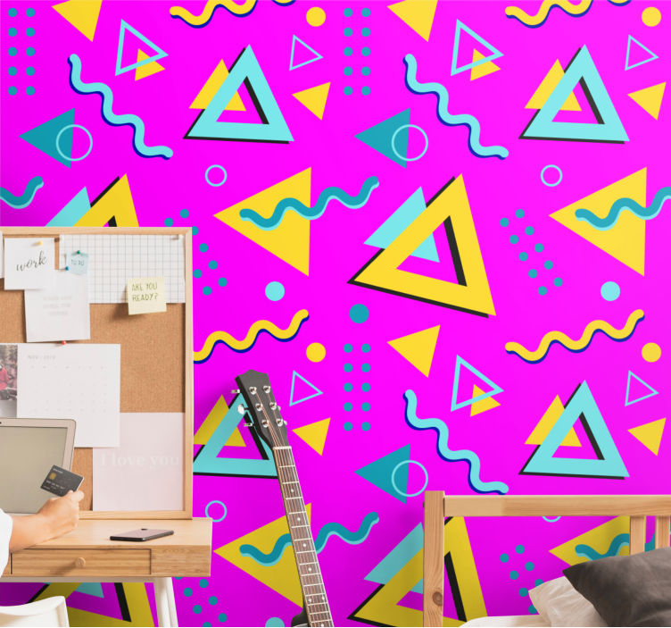 Memphis retro 80  geometric shapes wallpaper - TenStickers