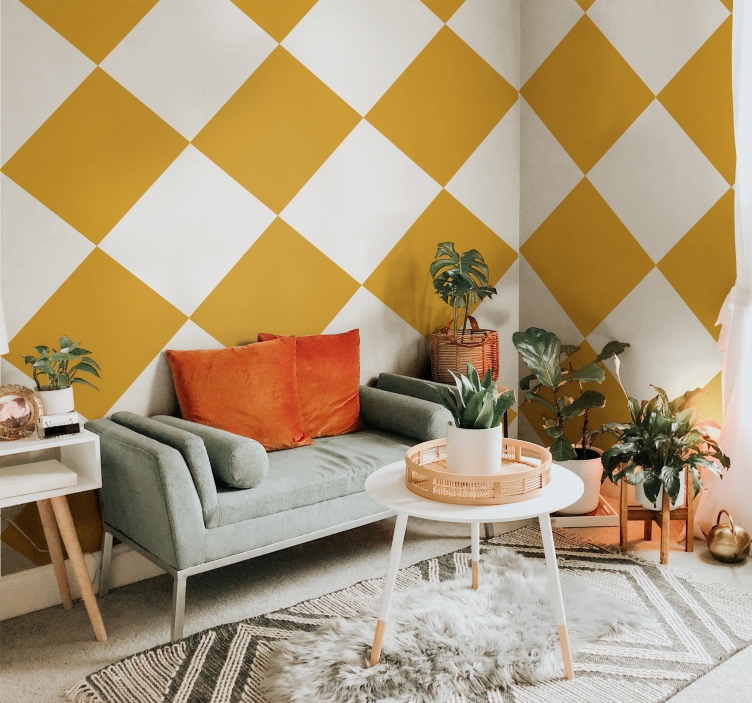Mustard rhombus XXL  Yellow wallpaper - TenStickers