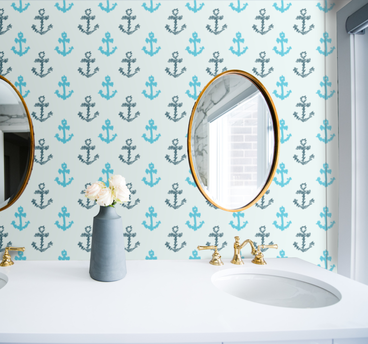 Nautical Anchor Pattern bathroom wallpaper - TenStickers