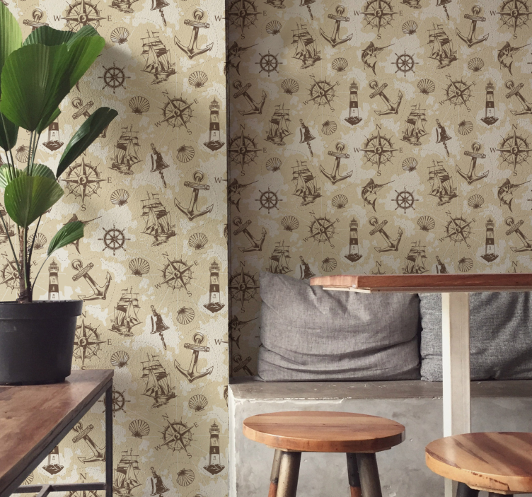Nautical theme motifs dining room wallpaper - TenStickers