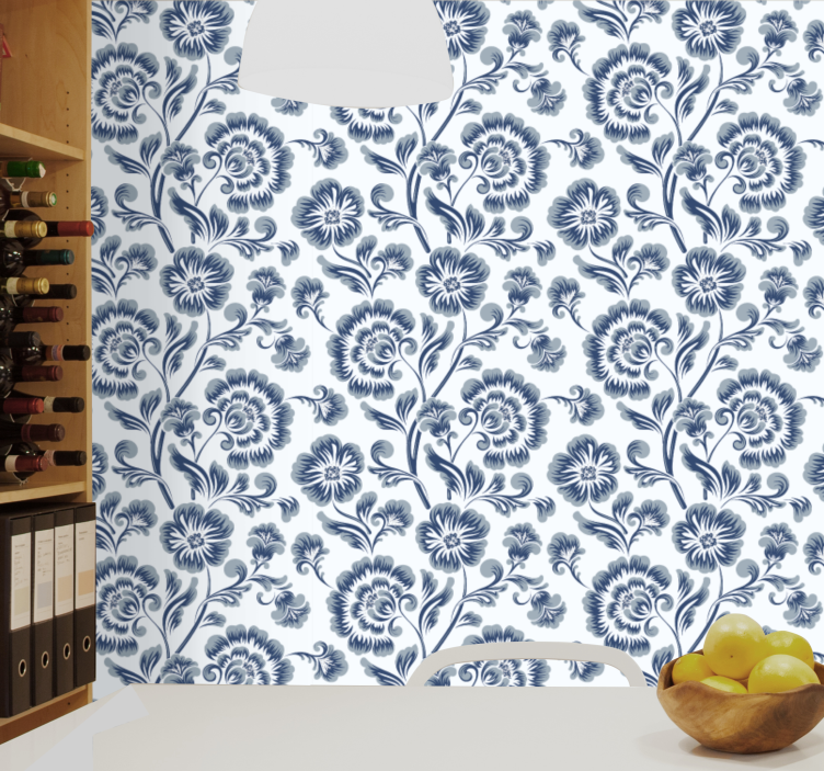 Navy grey pattern flower wallpaper - TenStickers