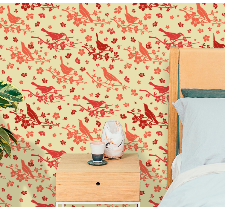Ornamental Aviary floral ornament wallpaper - TenStickers
