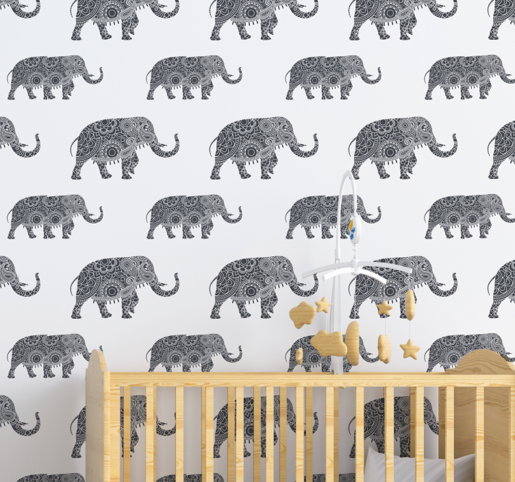 Ornate Elephants nursery wallpaper - TenStickers