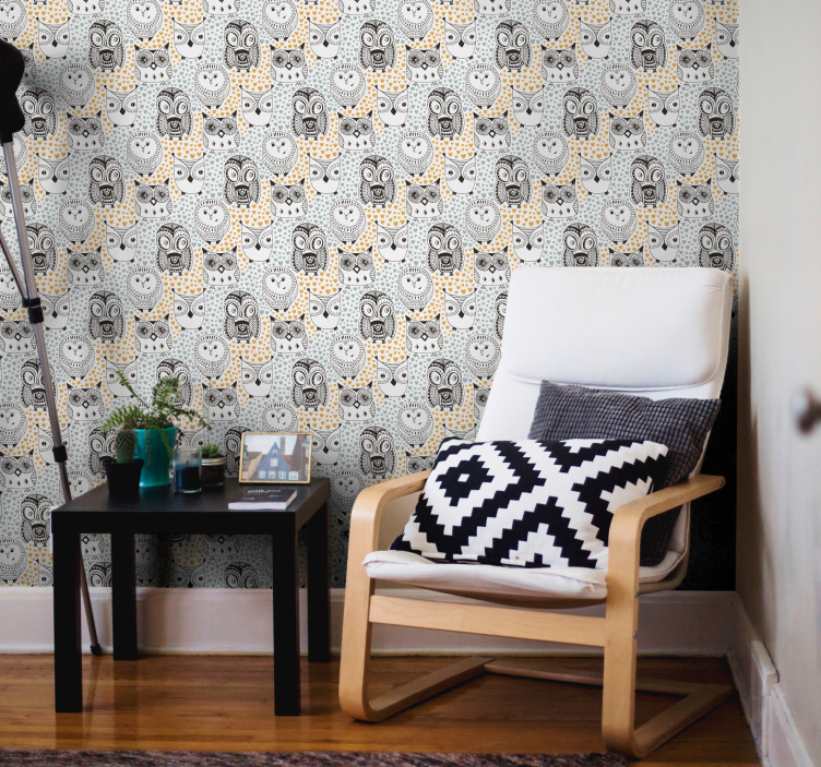 Owl Pattern Motif animal wallpaper - TenStickers