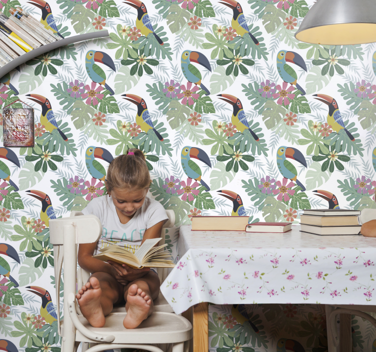 parrots and toucans leaf wallpaper - TenStickers