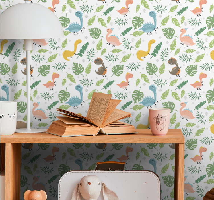 Pastel forest with dinosaurs pattern wallpaper - TenStickers