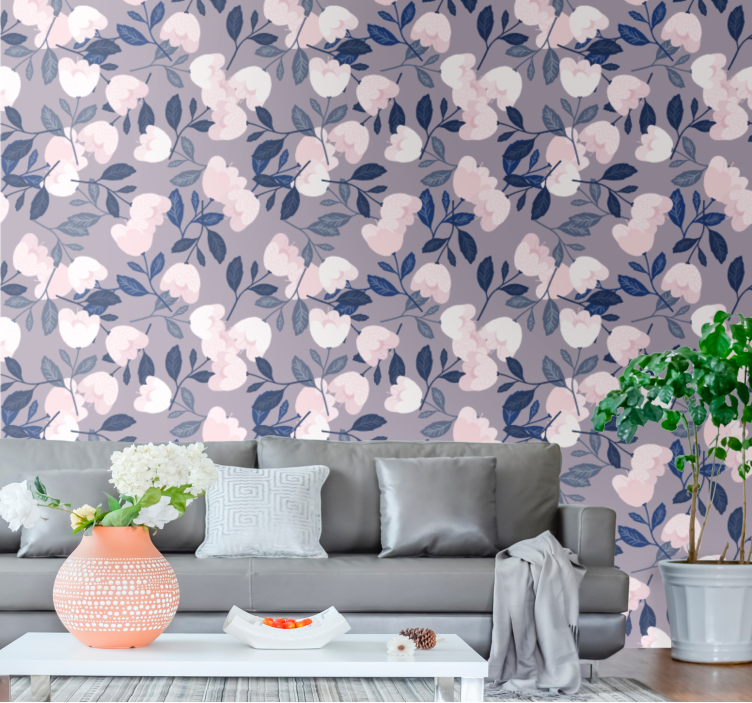 Pastel color hand painted flowers wallpaper - TenStickers