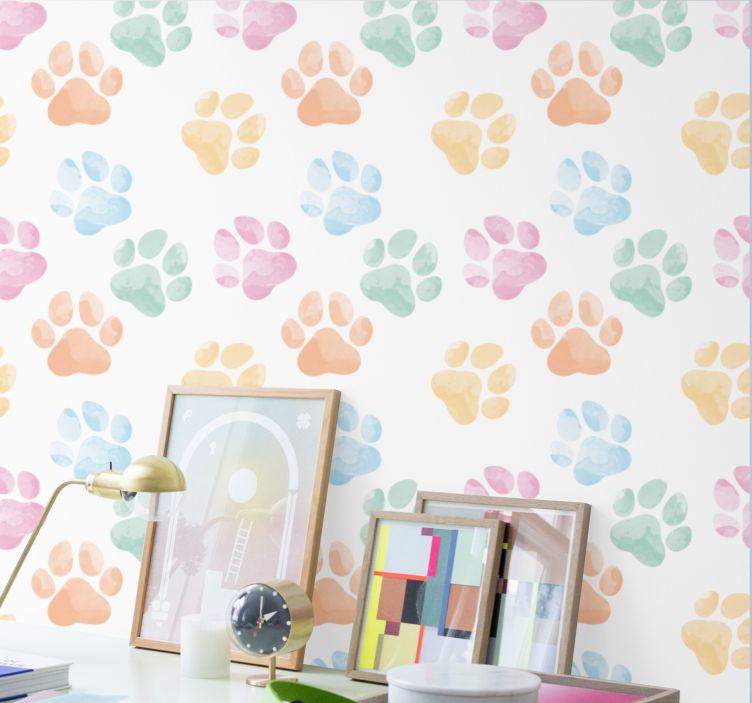 Pastel colors pet paws Office Wallpaper - TenStickers