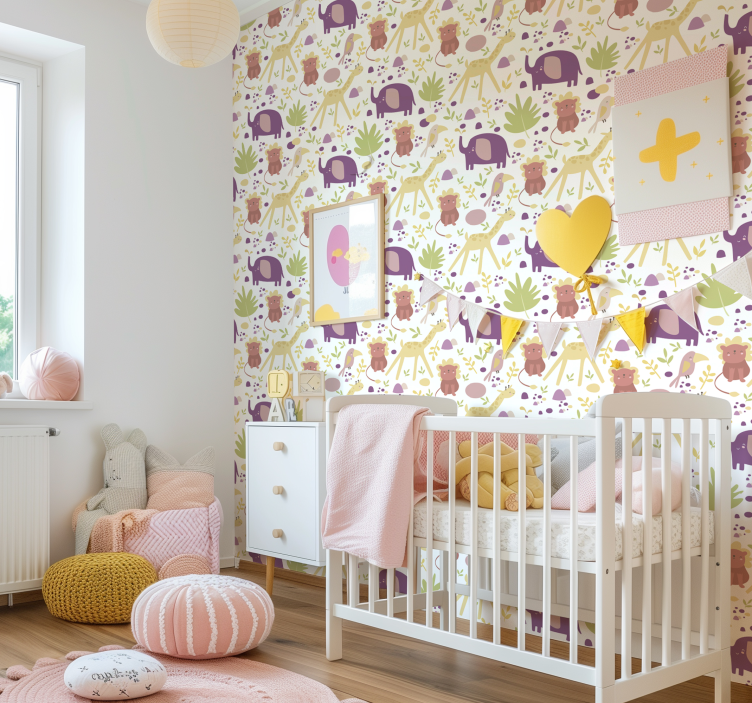Pastel happy animals nursery wallpaper - TenStickers