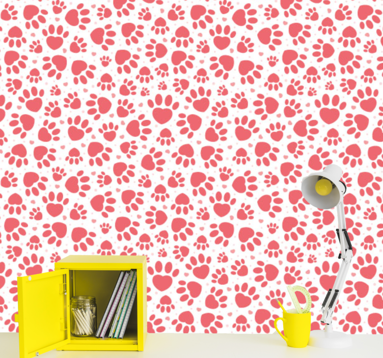 Paw Print Hearts dogs wallpaper - TenStickers